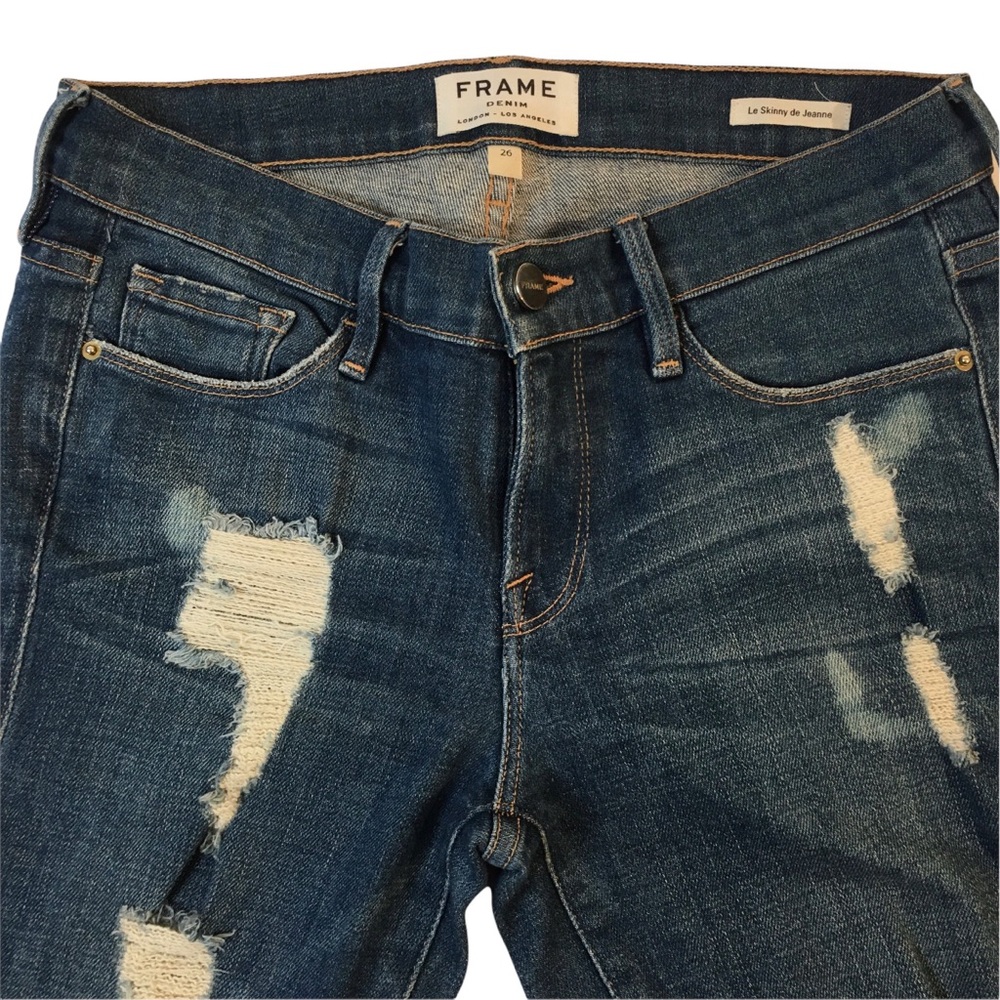 Frame Denim Jeans Le Skinny De Jeanne Size 26 Distressed Stretch Skinny - Picture 7 of 15